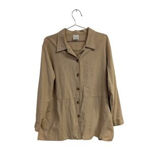 Style Studio Button Front Shirt Linen Cotton Blend Minimalist Lagenlook Tan‎ 1X